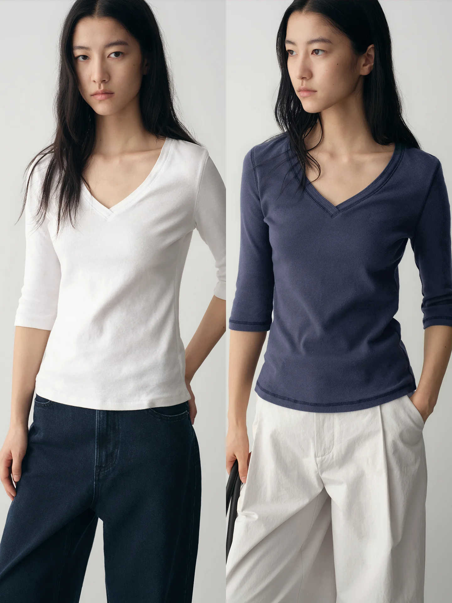 

Pure Cotton Comfortable V-Neck Slim Fit Mid-Sleeve T-Shirt Women's Spring New Style Casual Style Fashion Ladies' Top