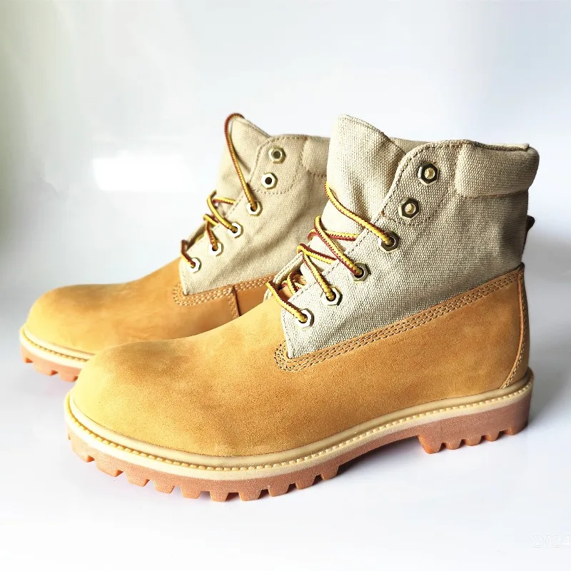 

Handmade Genuine Leather Canvas Breathable Motorcycle Boots Vintage Men Women Outdoor Ankle Work Shoes Non-slip Desert Boots