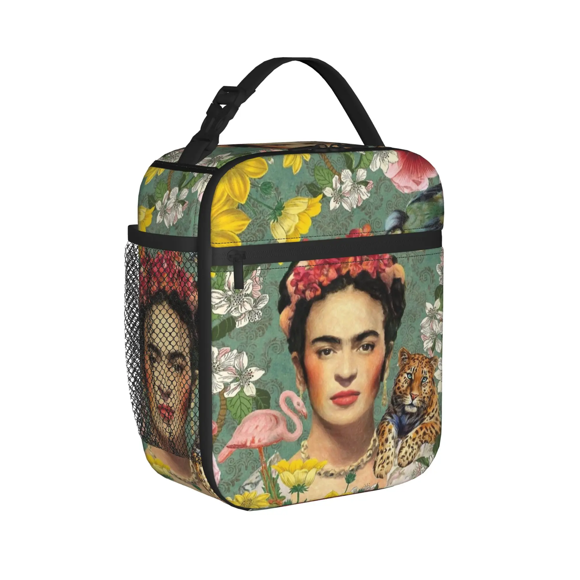 Fridas Mexican Artist Kahloo Insulated Lunch Bag Thermal Bag Reusable,Meal Container High Capacity Tote Lunch Box Bento Pouch