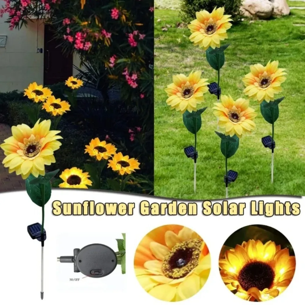 New Solar Powered Sunflower Lawn Lamp Waterproof Simulation Design LED Landscape Light Stake Light Lawn Decoration