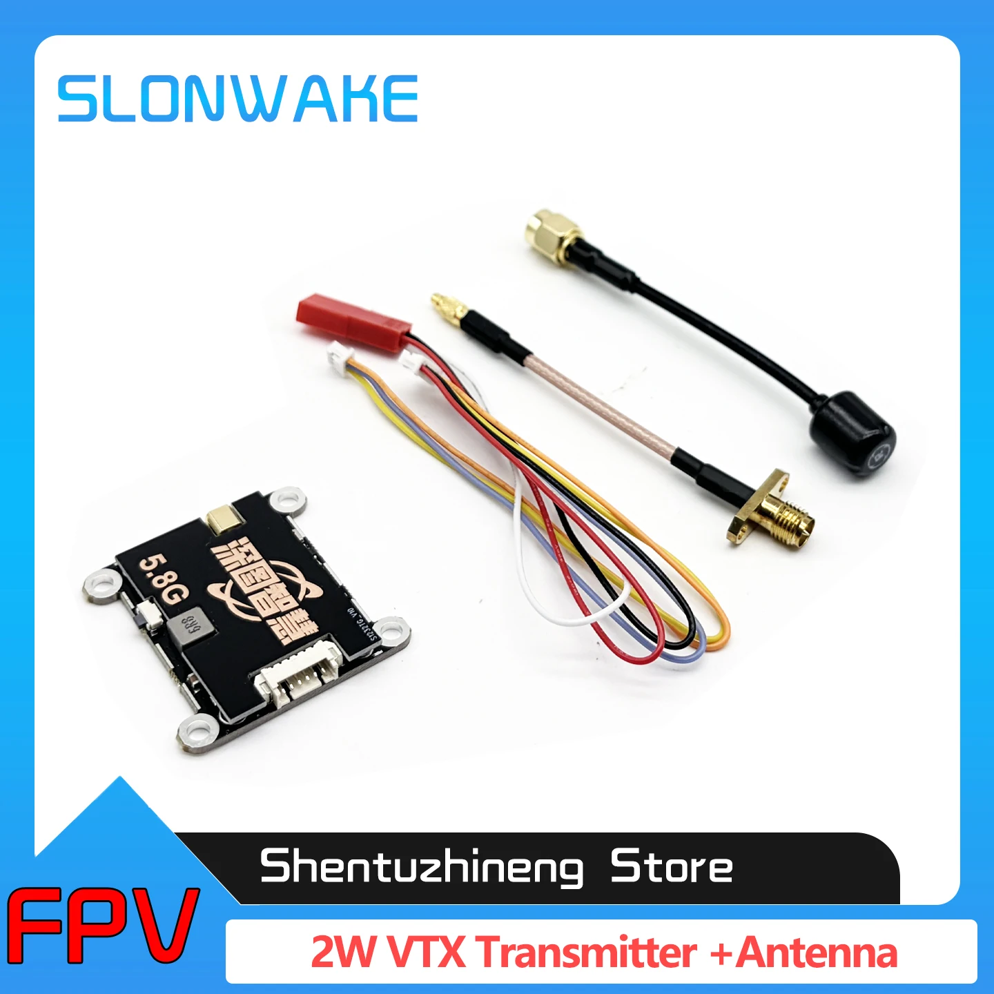 SLONWAKE 5.8G 48CH 2W FPV Analog Image Transmission 200/500/1000/2000mW adjustable VTX High-power7-36V Input 30.5mm Hole Spacing