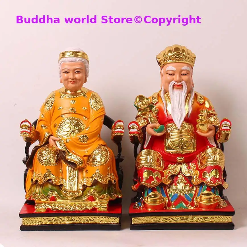 2025  Buddha God statue A Pair 2P Asia HOME SHOP Altar TU DI GONG PO God of wealth Recruit wealth Good luck Mammon statue