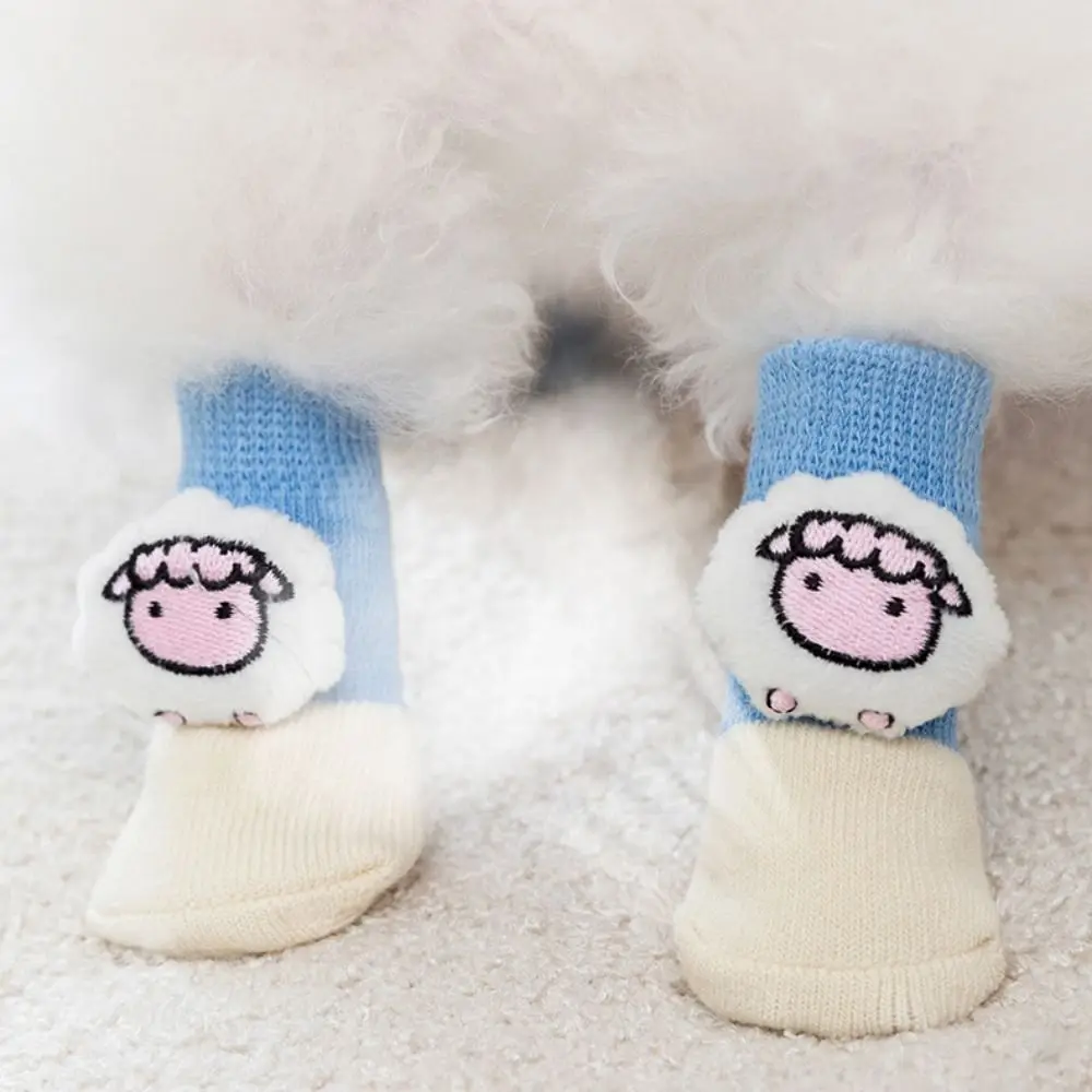 4pcs/set 3D Anti-Slip Dog Socks Cartoon Elastic Dog Foot Covers Anti Dirt Breathable Puppy Cotton Socks Outdoor/Indoor