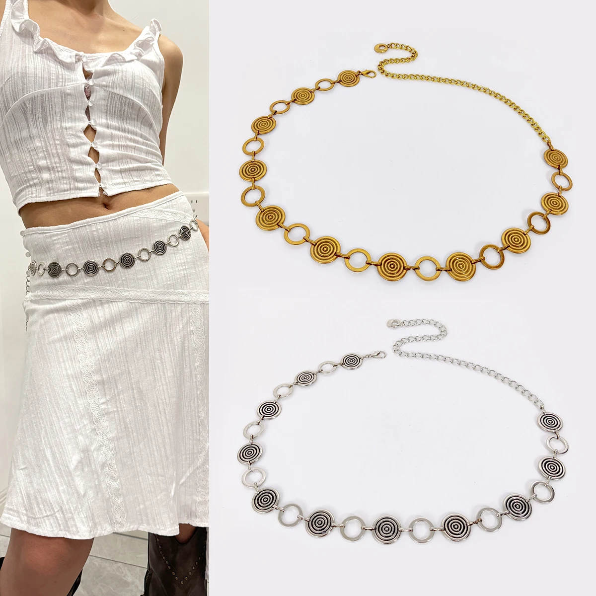 Vintage Gold Chain Belt Female Waist Y2K Silver Dress Waistband Designer Belts For Women High Quality Adjustable Punk Corset