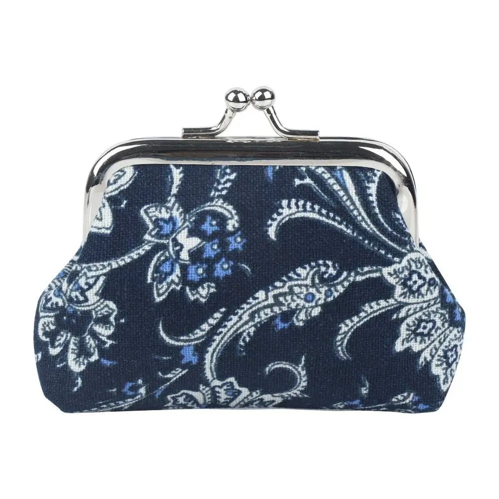 Retro Vintage Blue And White Porcelain Hasp Coin Purses Women Clutch Bag Small Wallet