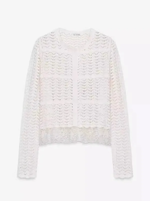 معطف نسائي محبوك من Sweet Sle مفرغ طويل Sve مستدير Ne معطف Jaet ort رومانسي أنيق للخريف وصل حديثًا 2025 #5