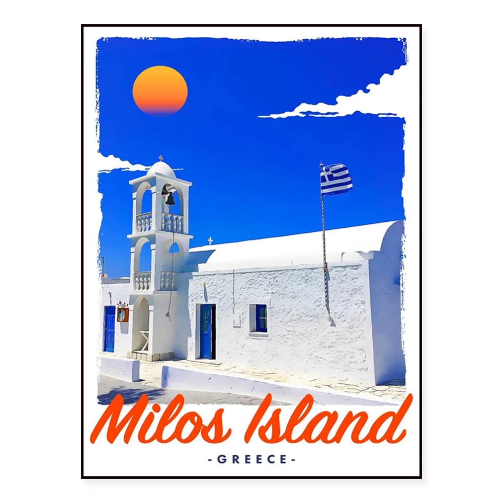 Greece Hydra, Milos, Bali, Netherlands, Taj Mahal, France Loire, Sweden Stockholm, Fuerteventura Canary Islands travel poster