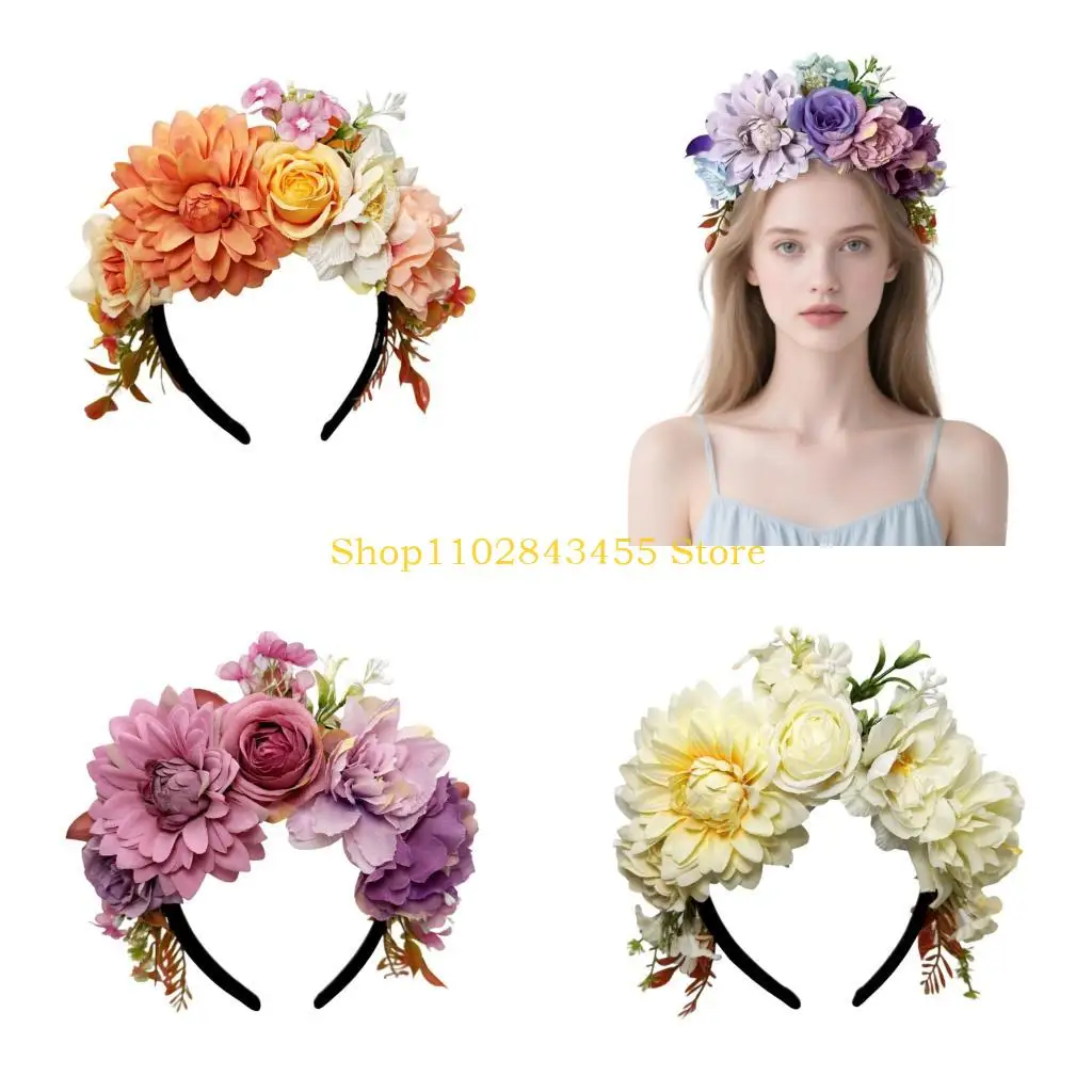 

49MC Bohemian Fabric Flower Hairband For Women Girls Headbands Soft Cloth Headpiece