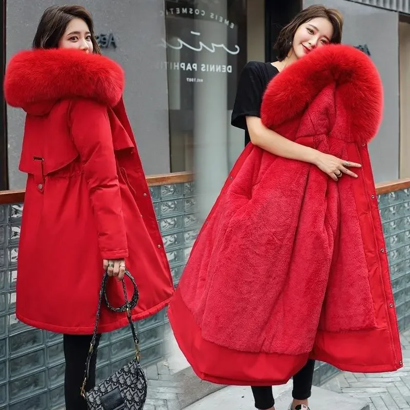 Nuova versione coreana Parka di media lunghezza del cappotto in cotone di pelliccia di agnello per donna