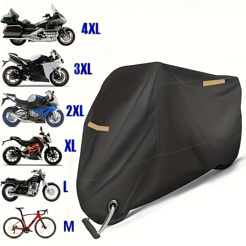 

All-Weather Motorcycle Cover - Reinforced Ripstop 190T Fabric, Reflective, Lined & Universal Fit for Commuters