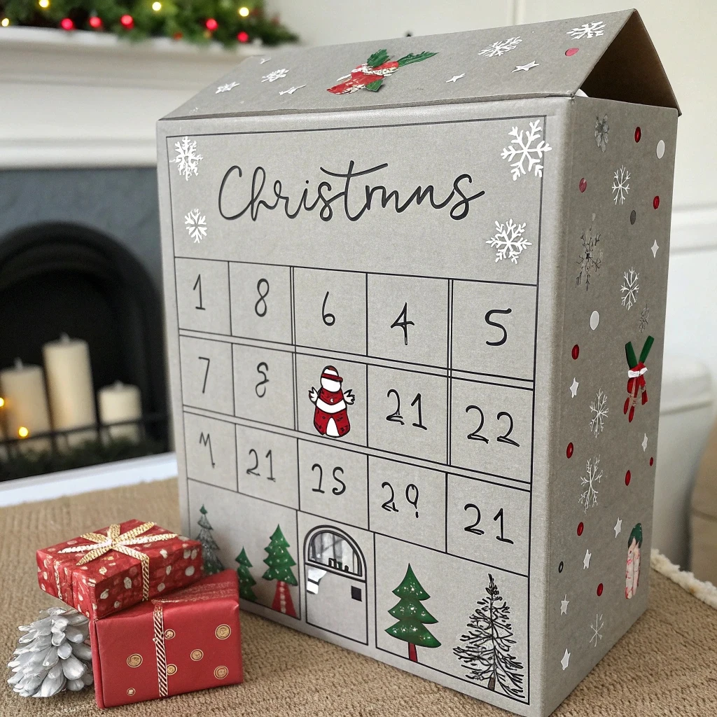 صندوق تقويم منزلي مخصص - صندوق هدايا لبطاقات معايدة عيد الميلاد لمدة 12 يومًا، صندوق هدايا للعد التنازلي، حلوى بالجملة، صندوق بطاقات معايدة عيد الميلاد