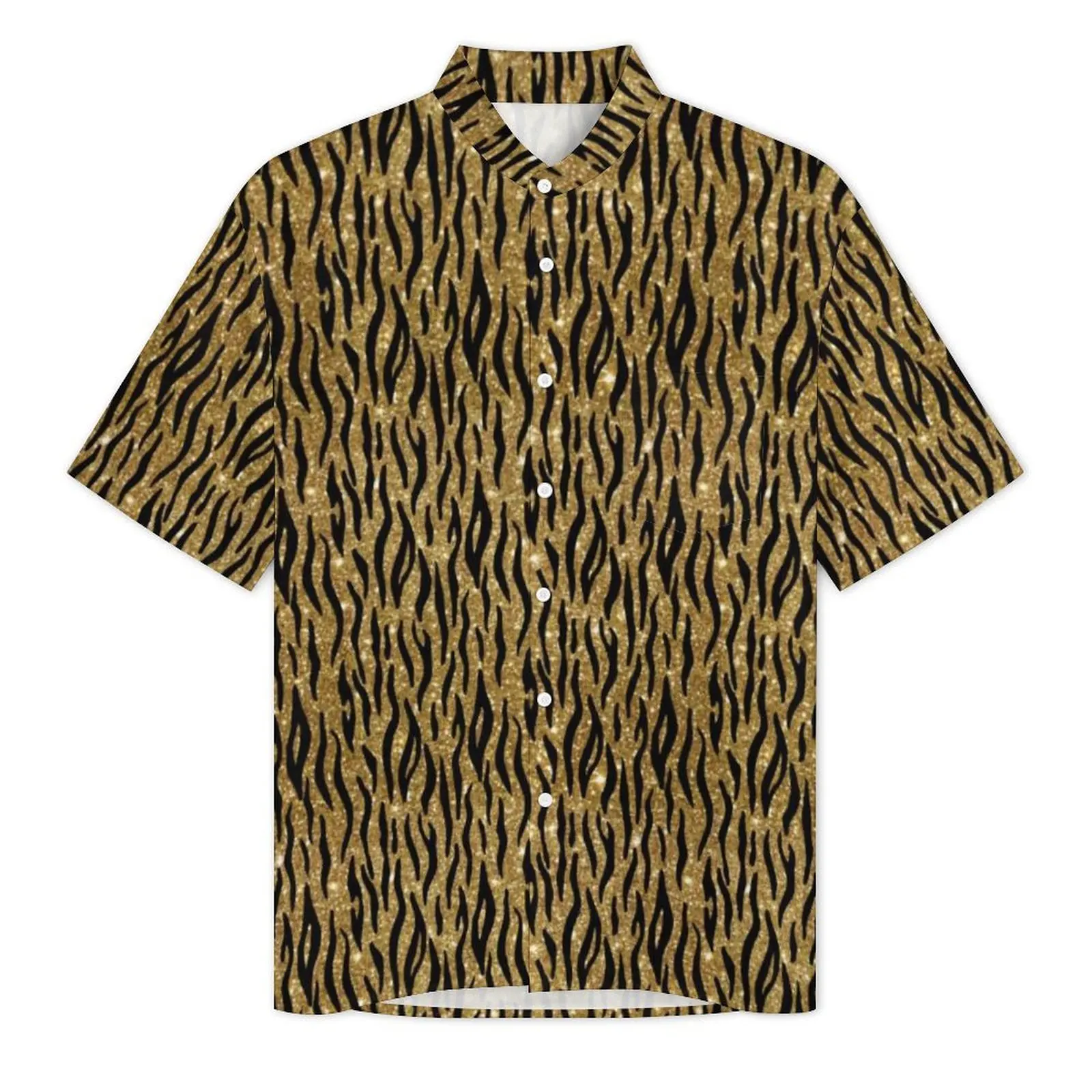 Glitter Tiger Skin Beach Shirt Black Gold Stripes Summer Casual Shirts Male Trendy Blouses Short Sleeve Street Graphic Clothing