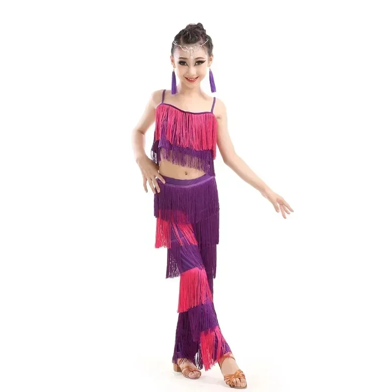 Latin Dance Dresses For Sale Ballroom Plus Size Fringe Tassel Dress Pants Sequin Fringe Salsa Samba Costume Kids Children Girls