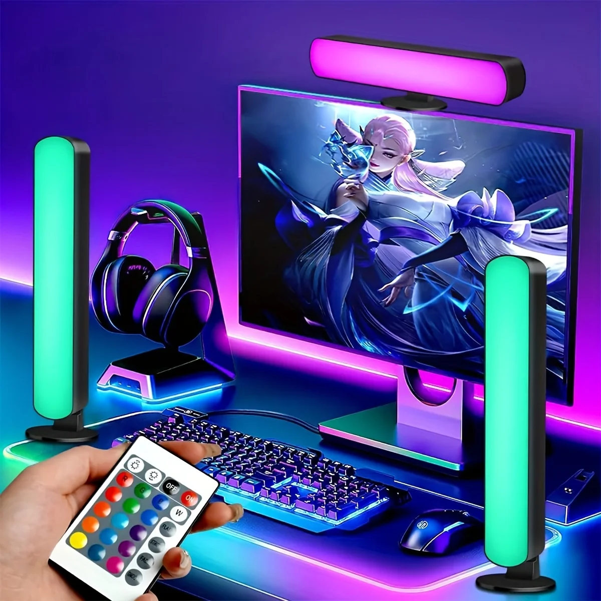 RGB 16 Colors Ambient Light with Remote 1/2 Packs Smart LED Table Lamp for Room Gaming TV and Desktop Party Decoration Light Bar