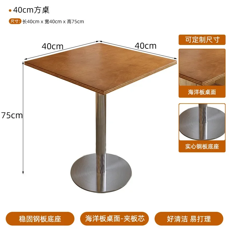 Meja kafe, meja bundar kayu walnut, meja stainless steel
