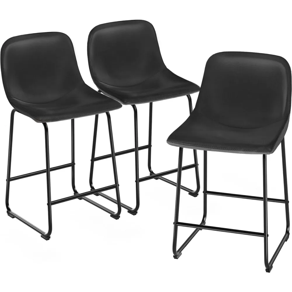 

Counter Height Bar Chairs Set of 3, Black Modern Counter Stools with Back & Metal Legs, Armless Dining Chairs with Footrest and