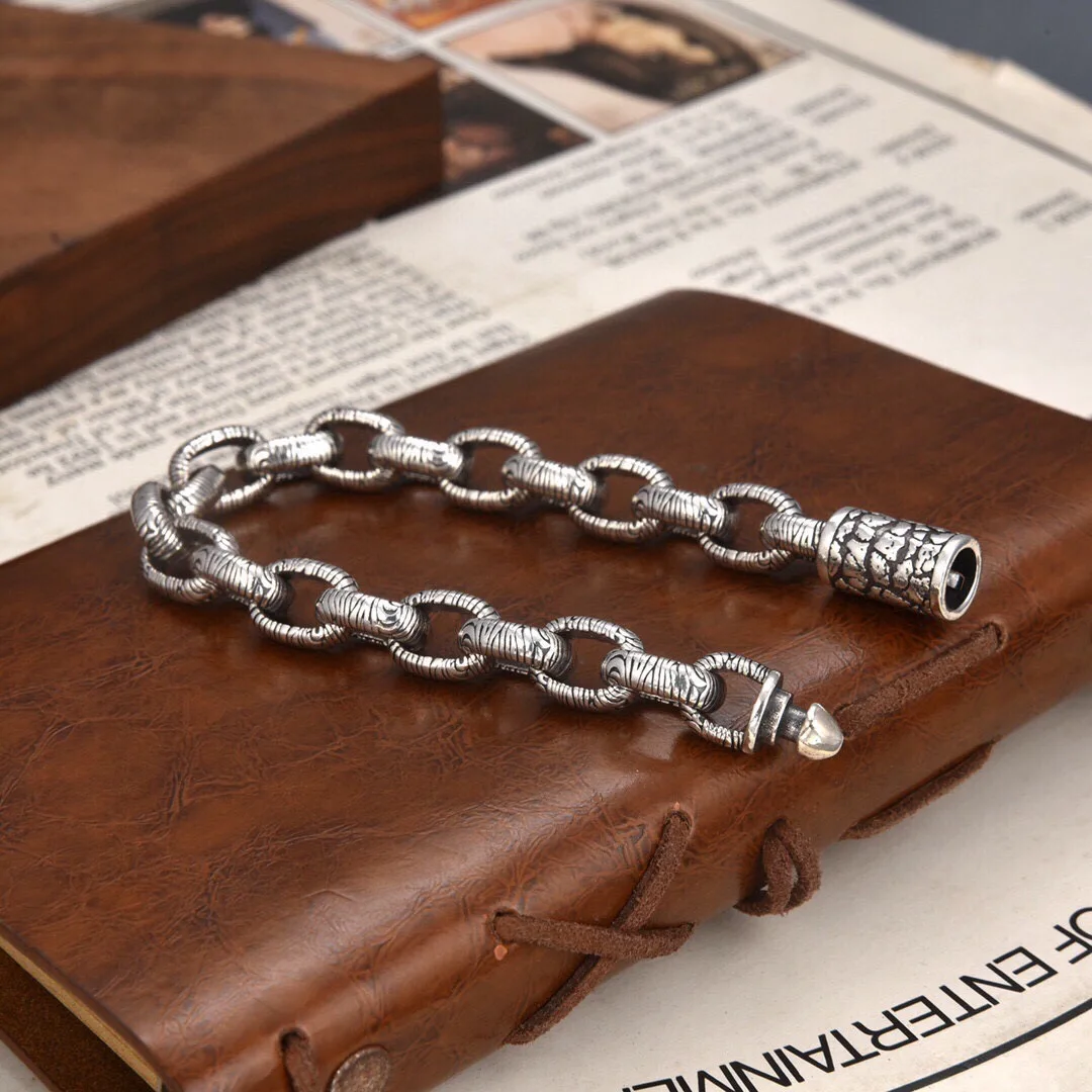 S925 Silver Heavy Industry simple overbearing bracelet Punk men's and women's personality EuropeAn-American style crack bracelet