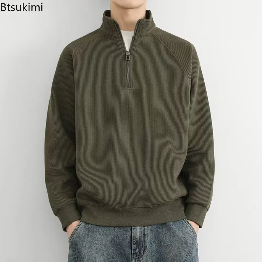 

Fashion New Men's Half Zipper Stand Collar Hoodies Vintage Casual Long Sleeve Sweatshirts Spring Autumn All-match Pullover Coats