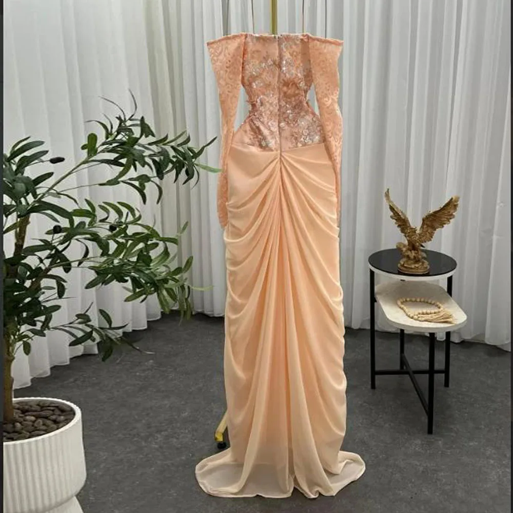 オフショルダーとレースアップリケが施されたカスタムメイドのドレープイブニングドレス、2025年プロムドレス、プリーツシフォンマーメイドバースデードレス