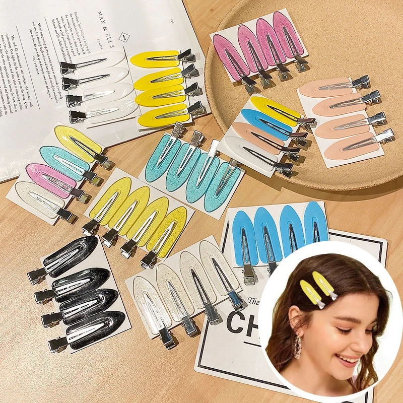 4pcs/Set Seamless Hair Clips for Women Girls No Bend Side Bangs Barrette Makeup Washing Face Styling Hairpins Accessory Set