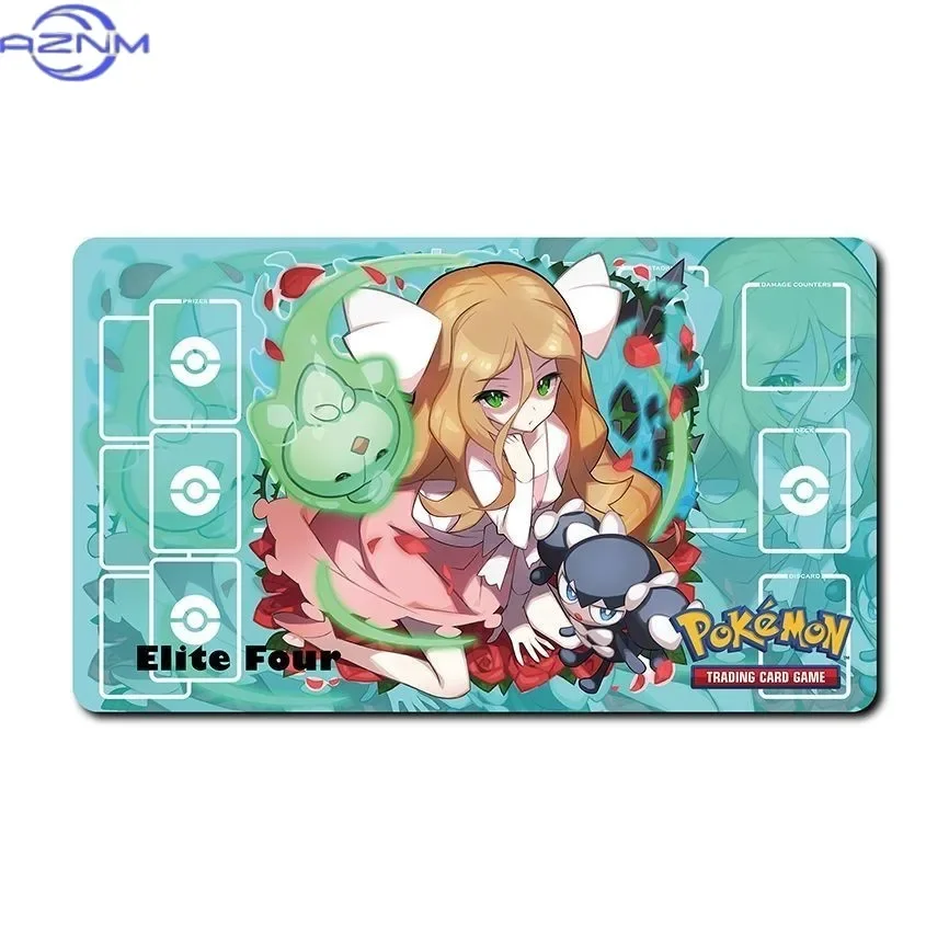Pokemon Anime Cool Trainer Character TCG Playmat with Card Area Layout for Card Game,Anti Slip Waterproof Mouse Pad