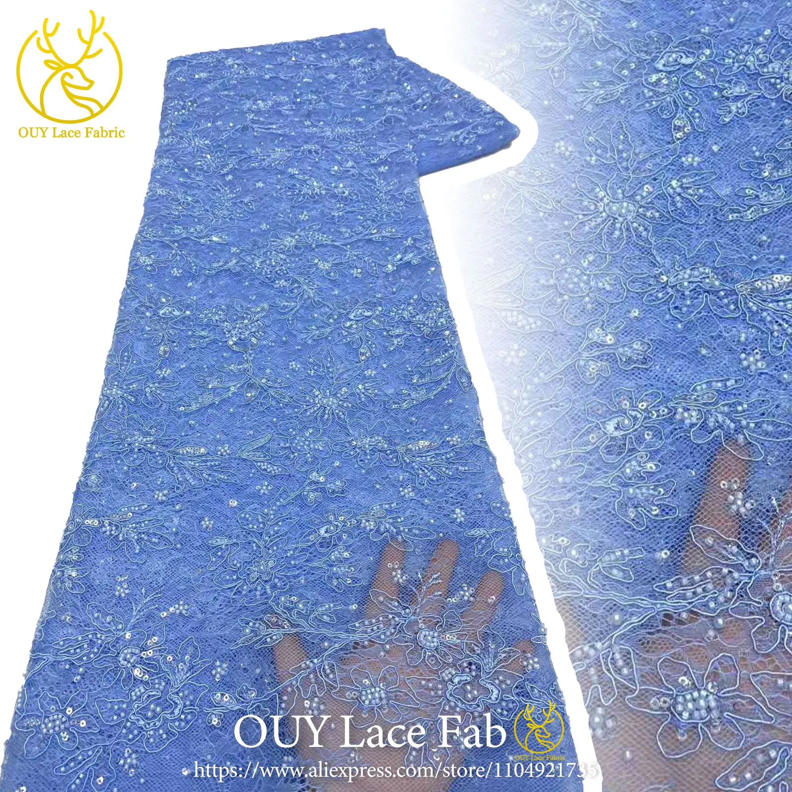 

2026 African Beaded Lace Fabric, 5 Yards Wholesale; Nigerian Sequined Lace Fabric Suitable For Sewing Women's Party Dresses.