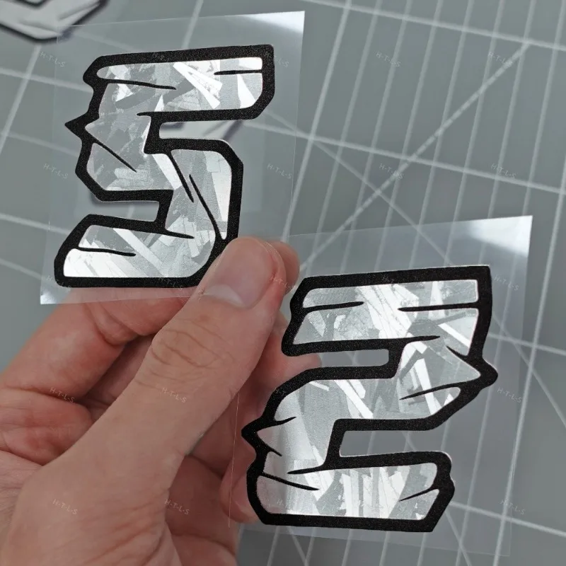 1PC Silver Carbon Fiber Arabic Number Motorcycle Sticker, Waterproof Self-adhesive Vinyl Decal for Helmet Fairing Scooter