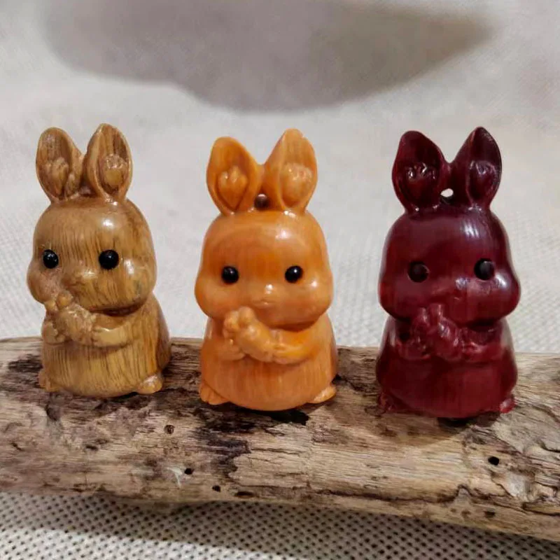 2PCS Mini Cute Wooden Rabbit Hug Radish Animalsornament DIY Keychain Pendant Accessories Personalized Wooden Gifts