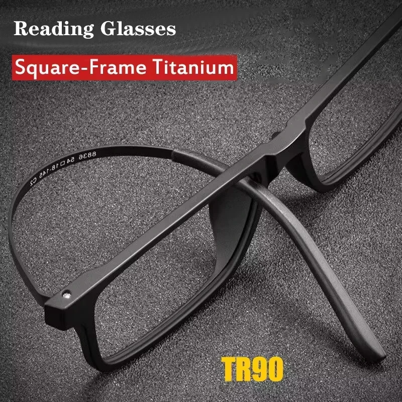 2026 Reine Titan-Lesebrille für Herren und Damen, TR90 Anti-Blaulicht-Vollrahmen-Computerbrille, Dioptrien + +4.0