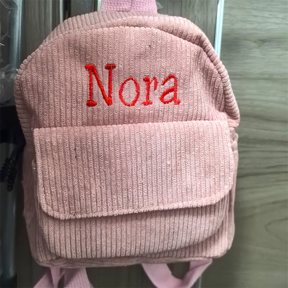 Kid's Mini Corduroy Backpack Personalized Name Women's Backpack Outdoor Bag Custom Embroidered Name Small Size Simple Backpacks