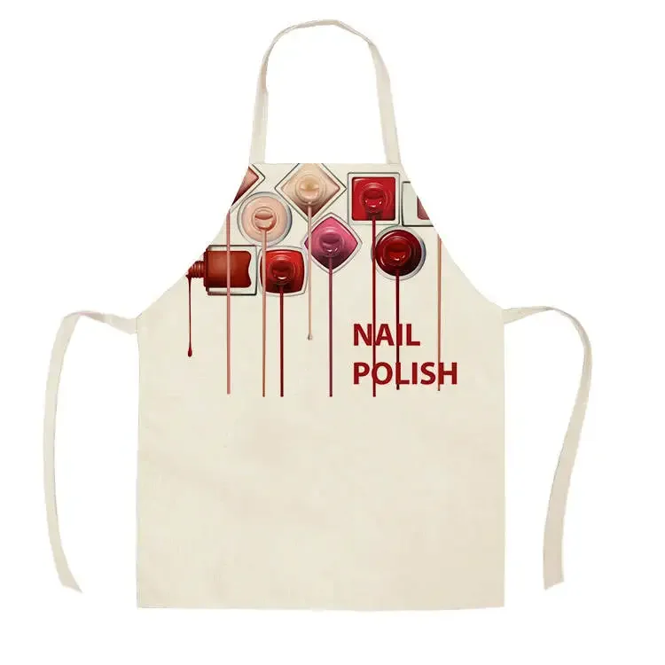 Home Kitchen Apron Color Nail Polish Bottle Printed Sleeveless Linen Aprons Men Women Home Cleaning Tools Fartuchy Chef Tablier