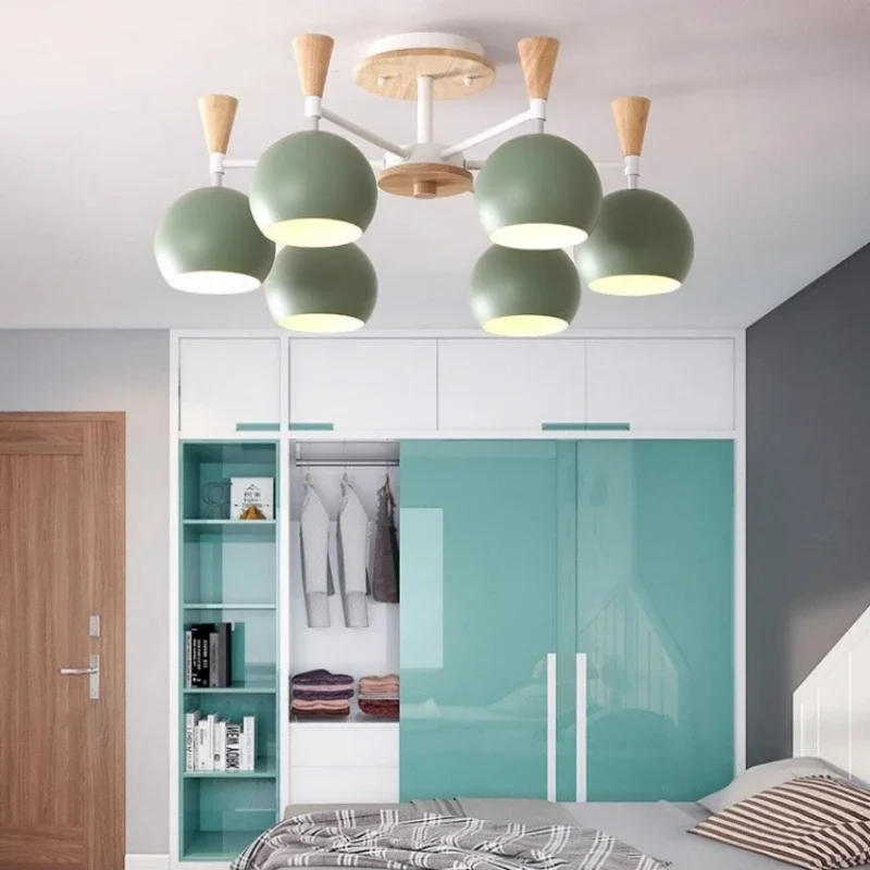 

Скандинавский железный потолочный светильник для спальни, ресторана, столовой, освещение для дома, гостиной, подвесной деревянный абажур, матовый