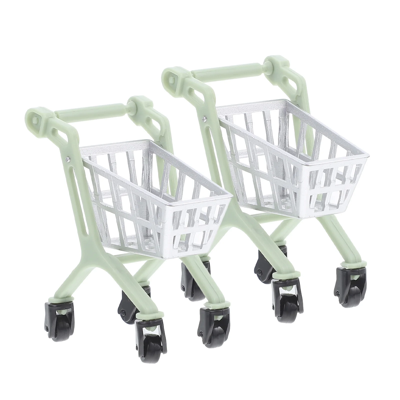 2 Pcs Mini Dolls Shopping Trolley Model Toy Cart Metal Bed Imitated Light Green Kids Plaything House Decor Toddler