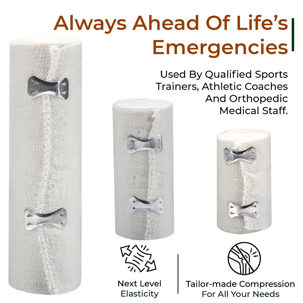 ضمادة ضغط مرنة ممتازة مع خطافات لذراع معصم الكاحل - شريط دعم رياضي رياضي للإسعافات الأولية 1 لفة