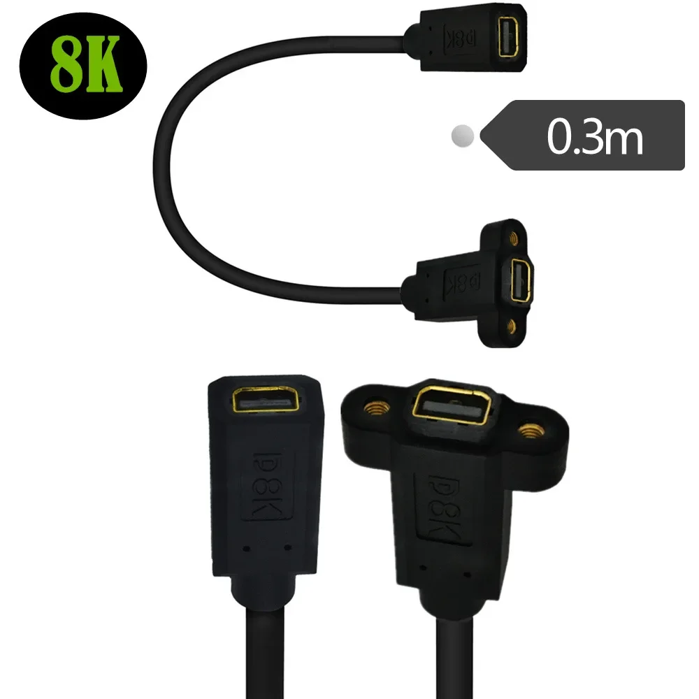 Mini DisplayPort hembra enchufe montaje en Panel a Mini DisplayPort Cable de extensión hembra Mini DP 1,4 V 8K/60Hz 4K/144Hz 0,3 m 30cm
