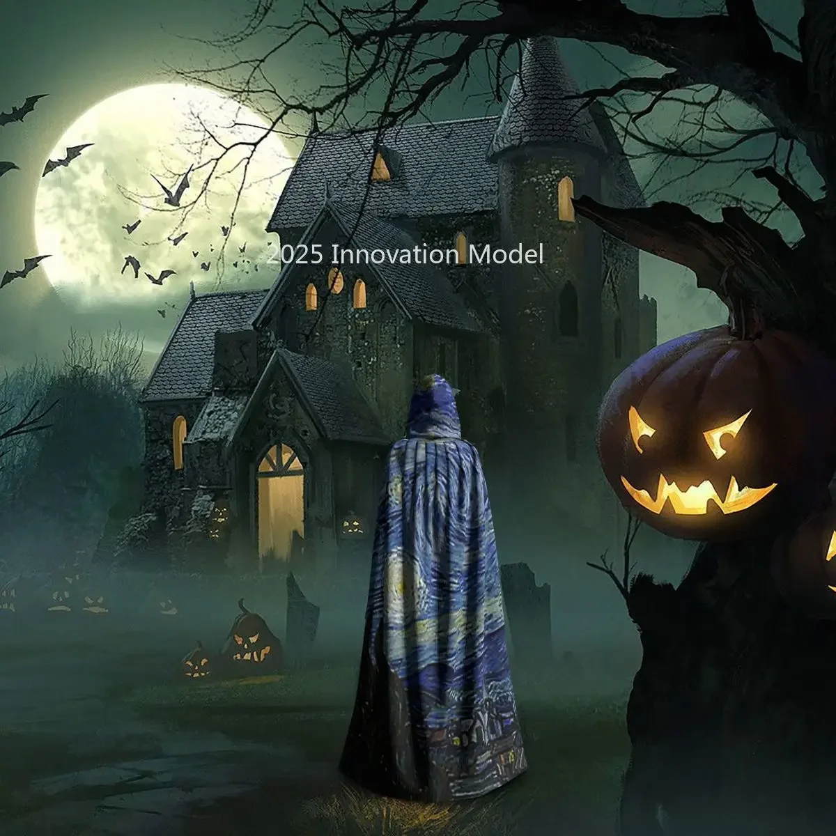 2025 새로운 별이 빛나는 밤 (빈센트 반 고흐) 긴 후드 망토 마녀 중세 의상 코스프레 망토 할로윈 파티 성인 유니섹스