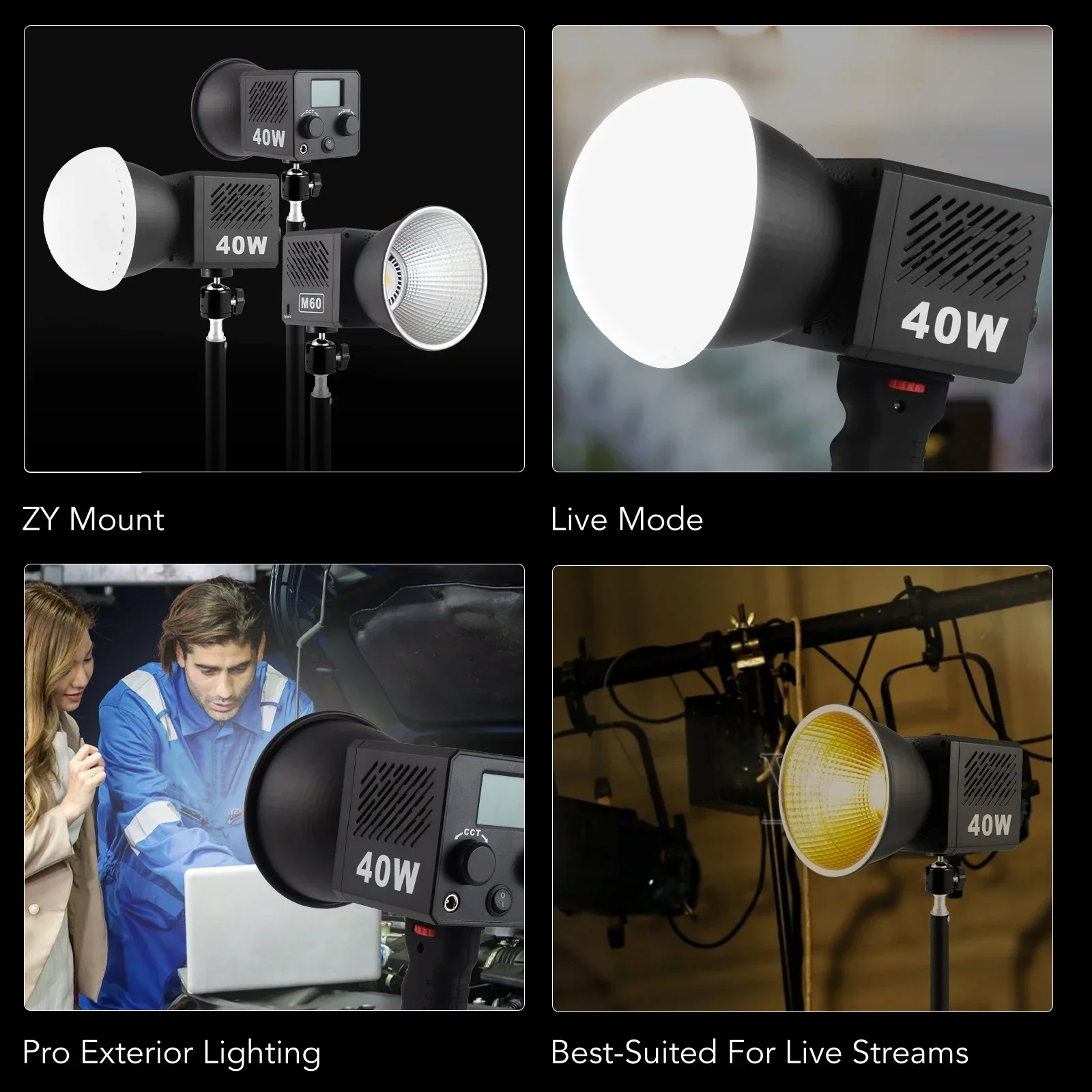 M60 Handle Photo Studio Light COB Bi-Color CCT 2500-8500K CRI≥95 TLCI≥97 With diffuser LED Video Lights Vlog Shoot Fill Lighting