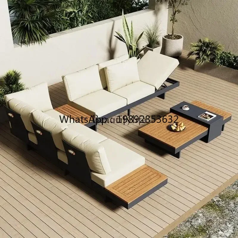 Teak outdoor sofa patio balcony garden villa hotel preservative wood rattan chair sofa furniture