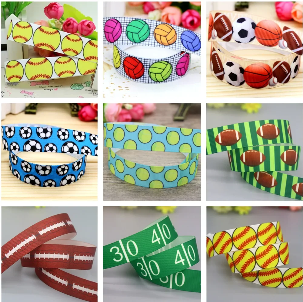 DHK 7/8'' 5yards Tennis Ball Sport Printed Grosgrain Ribbon Accessory Hairbow Headwear DIY Decoration Wholesale OEM C1571