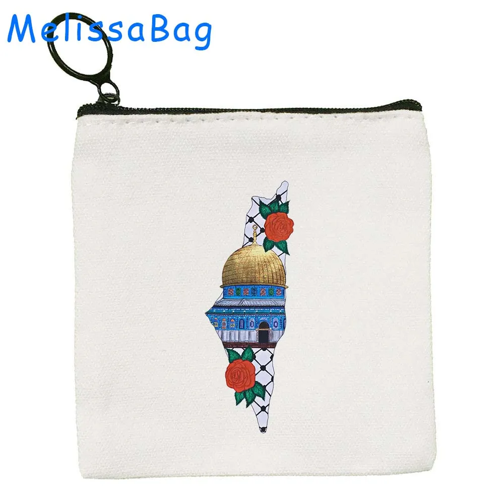 Peace Butterfly Heart Jerusalem Dome Mosque Church Moon Star Paintings Gifts Canvas Coin Purse Key Case Bag Wallet Zipper Pouch