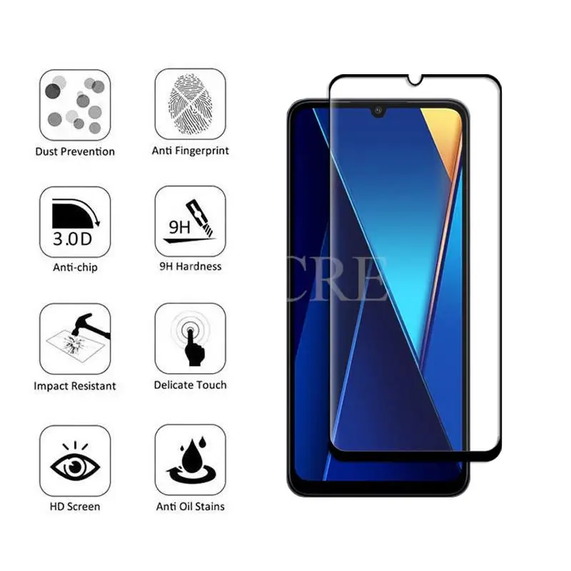 For Xiaomi POCO C65 Glass For POCO C65 Tempered Glass Full Glue Screen Camera Lens Protector Film POCO C65 Glass