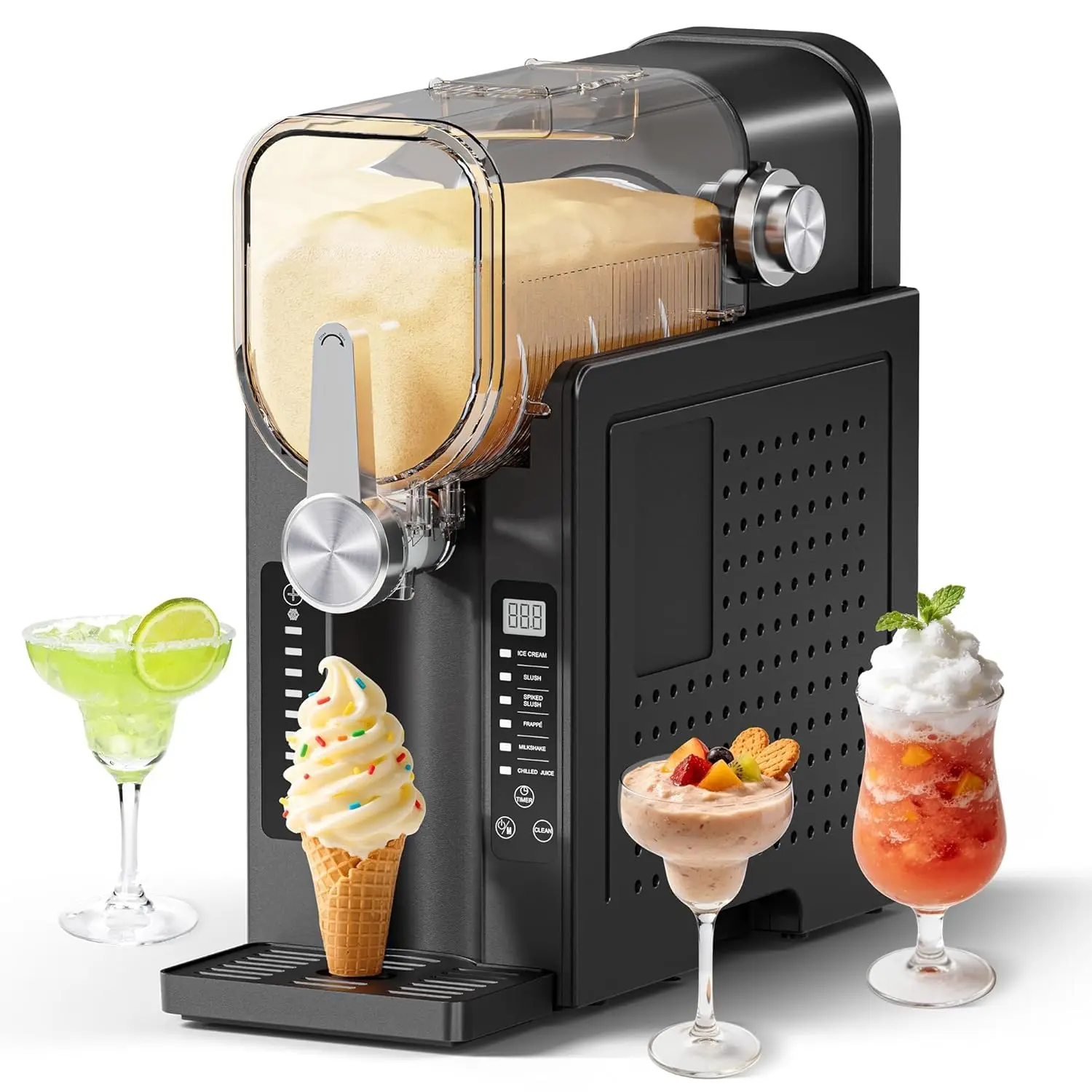 

Slushie Machine, No Ice Needed, Real-Time Temp Display, 6 Preset Programs for Ice Cream, Frappés, Milk Shake, Black