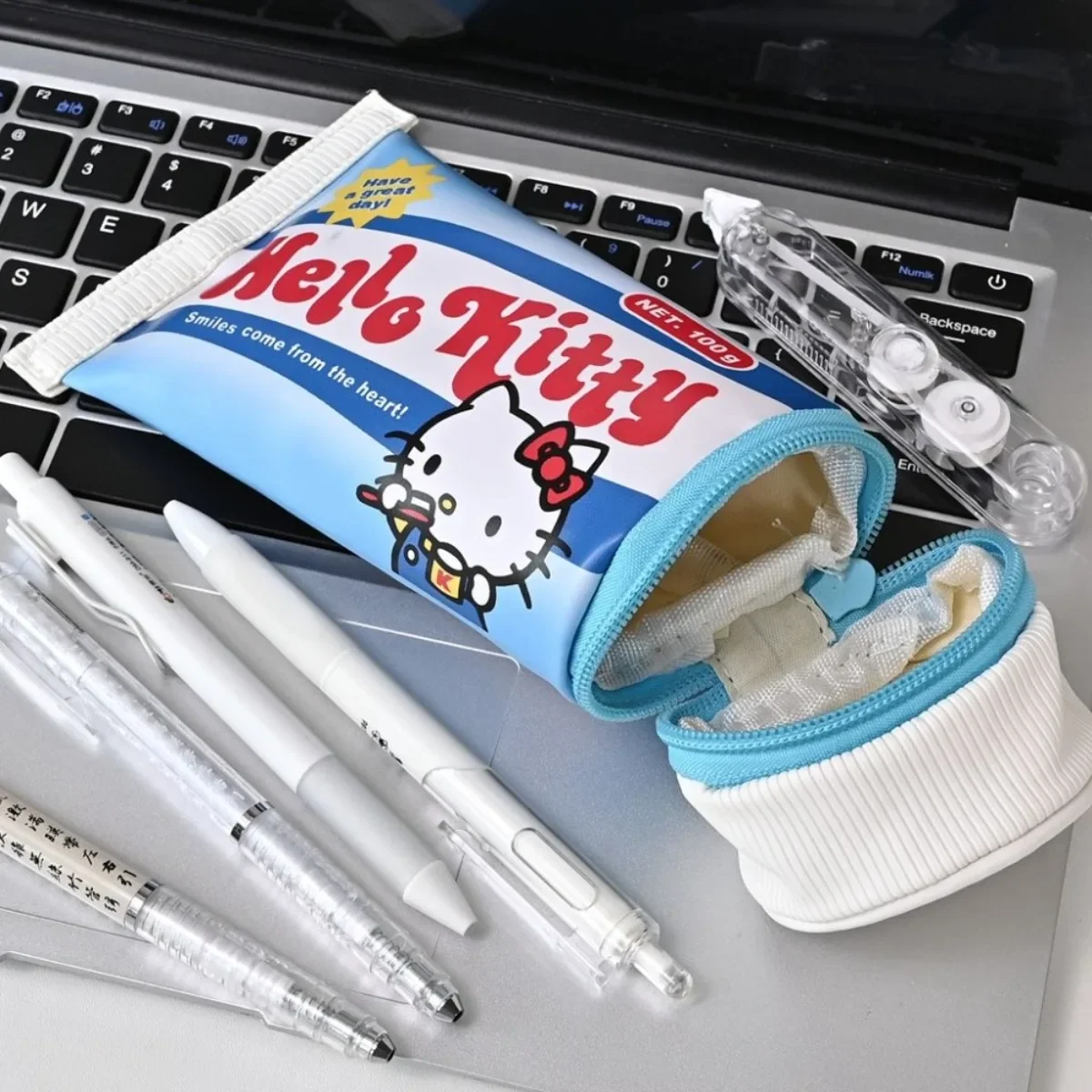 Hello Kitty-Sac à stylo dentifrice de simulation de dessin animé, nouveauté, grande capacité, boîte à stylo de papeterie, étui à crayons hexagonal, nouveau, 2025