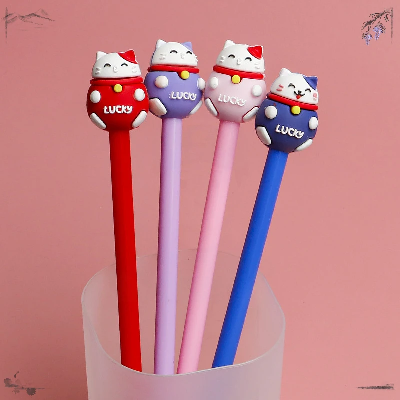 24 Pcs Doll Gel Pens Set Lucky Cat Cute Creative Student Exam Kawaii Stationery Pens for Writing