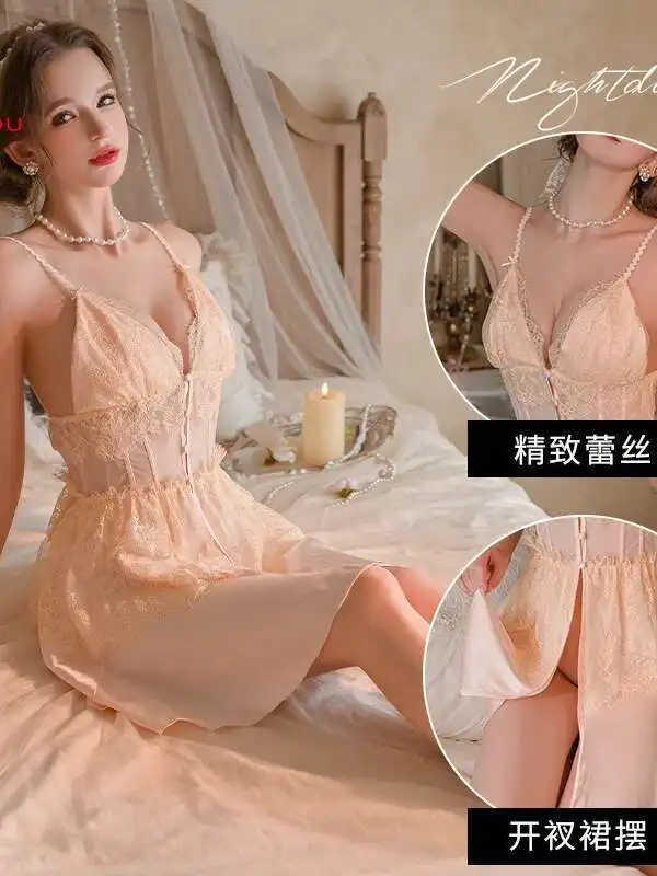 Abito sexy da donna francese autunno e inverno sensazione di fascia alta puro desiderio vento primavera e autunno pizzo di seta ghiacciata piccolo petto VN9I