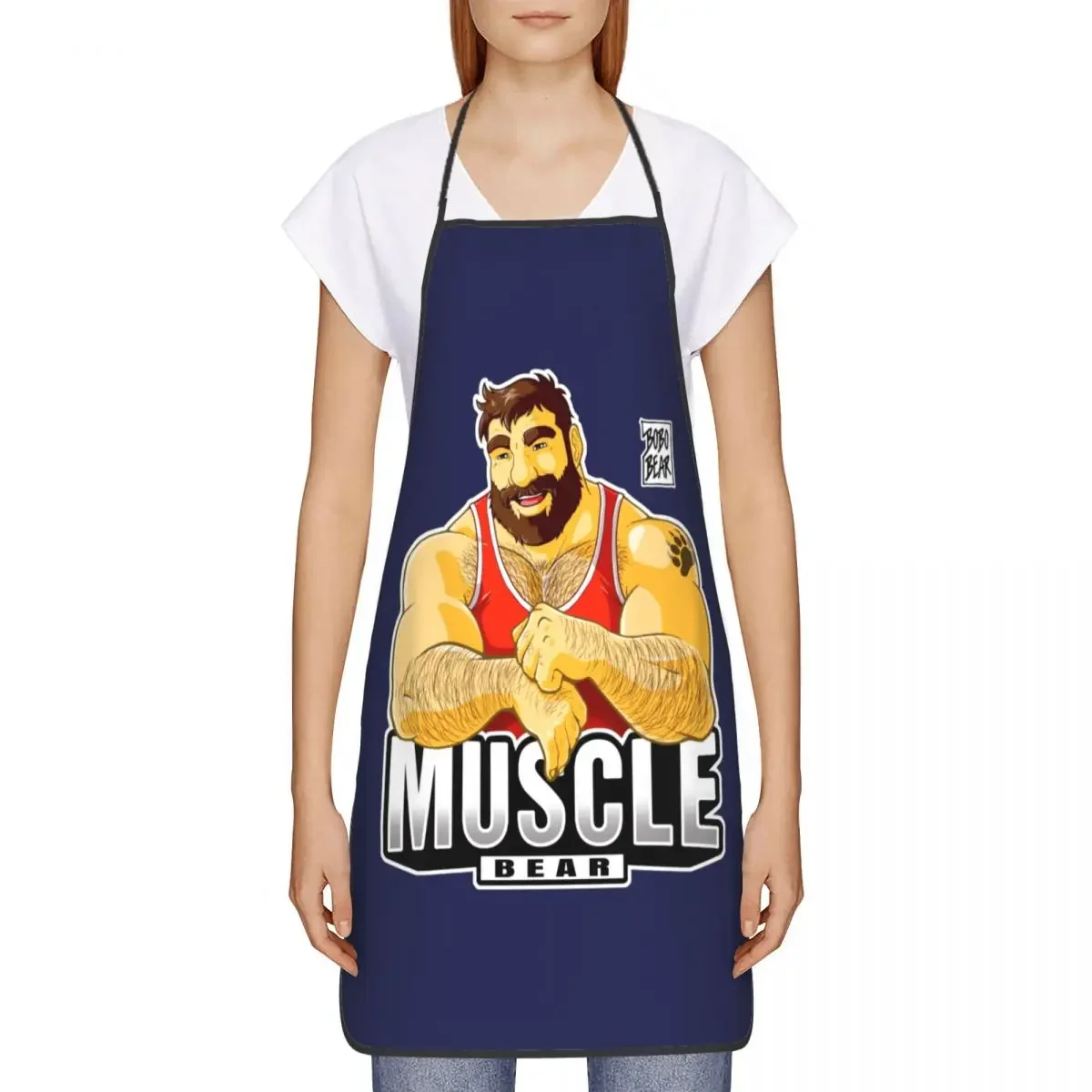 Funny Muscle Bear Gay Pride Bib Aprons Women Men Unisex Kitchen Chef Bobo Bear Art Tablier Cuisine for Cooking Baking Painting