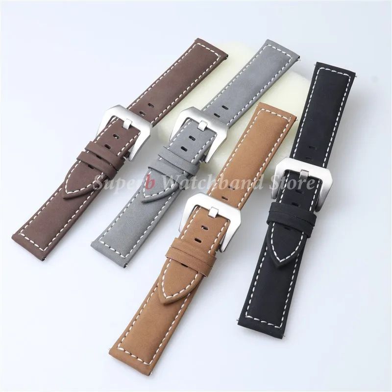 Винтажный кожаный ремешок для часов Panerai 20 мм, 22 мм, 24 мм, браслет, коричневый матовый ремешок для часов для женщин и мужчин, быстросъемный ремешок на запястье
