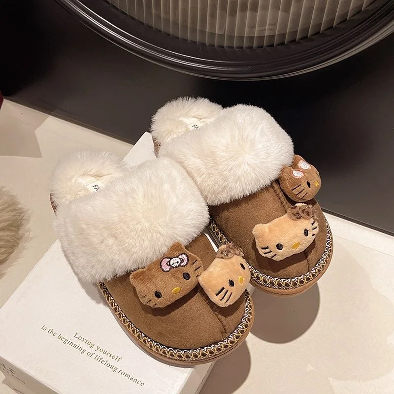 

Y2K Kawaii Miniso Hello Kitty Plush Doll Non-Slip Slippers Warm Home Shoes Cute Outdoor Windproof and Cold-Proof Cotton Shoes