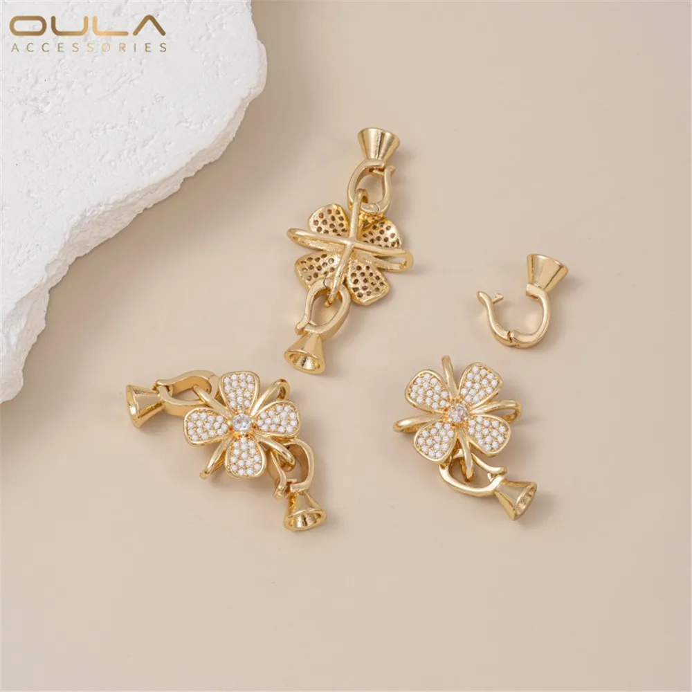 

1pcs Diy Accessory Clasp for A 14K Gold-plated, Slightly Inlaid Zircon Rose-shaped Bow Pearl Necklace