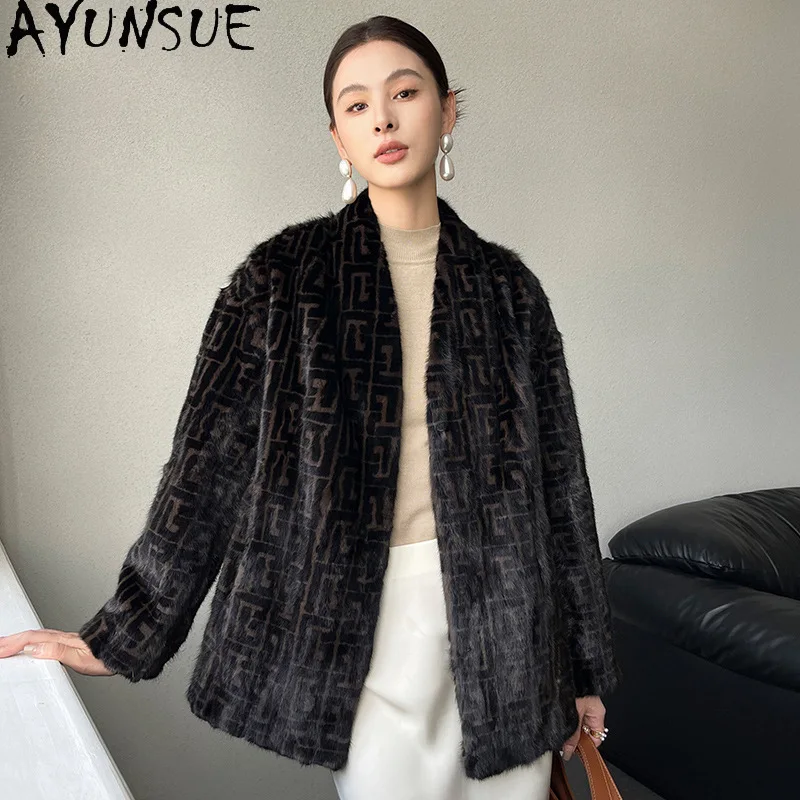 AYUNSUE manteau de fourrure de vison de luxe femmes manteaux de fourrure véritable pour femme nouveau dans les vêtements d'extérieur vestes d'hiver vêtements pour femmes 2025 Шуба Ж Jayacud